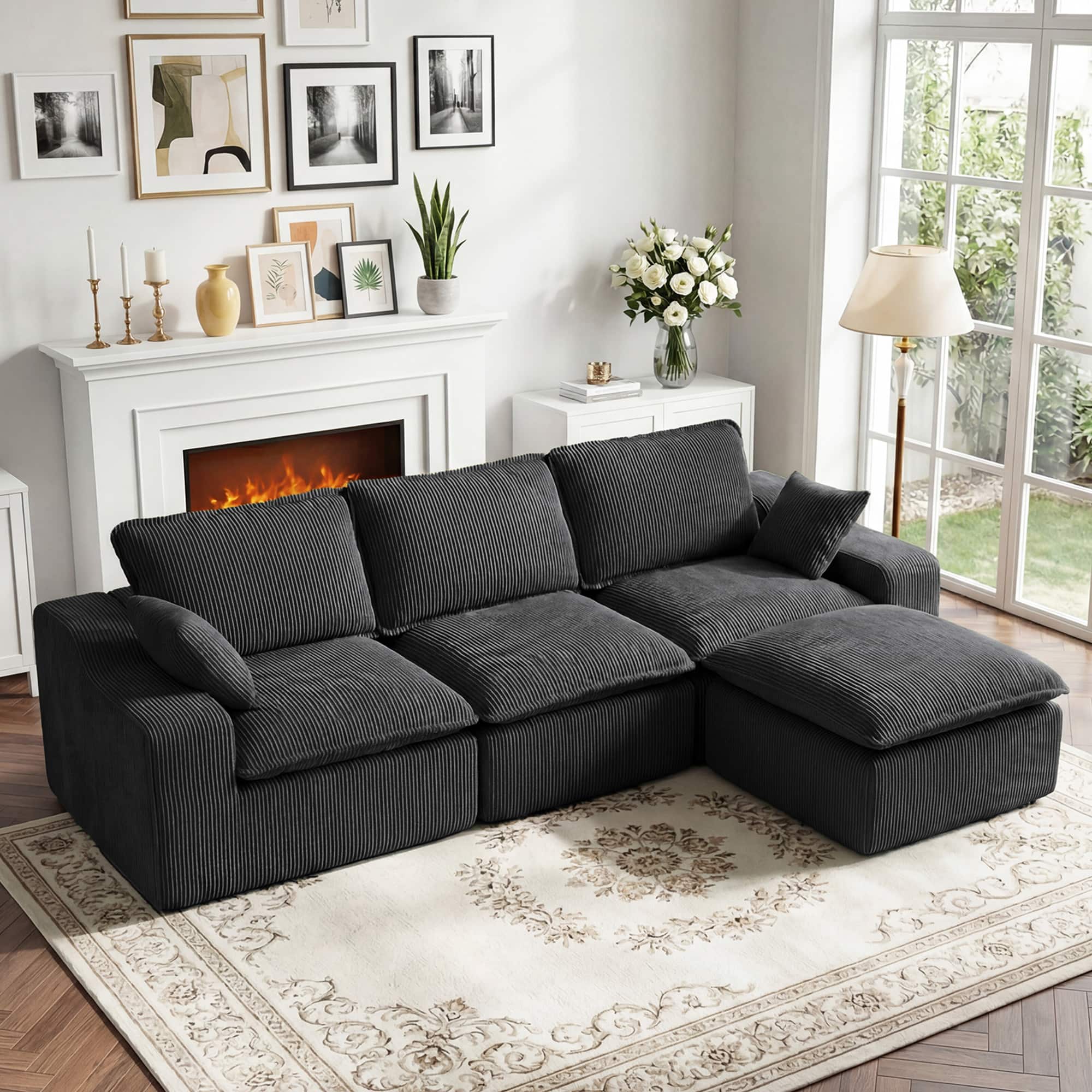 Front. Dyonery - Dyonery 3+1 piece 107-inch full sponge compressed velvet sofa in gray - Grey.
