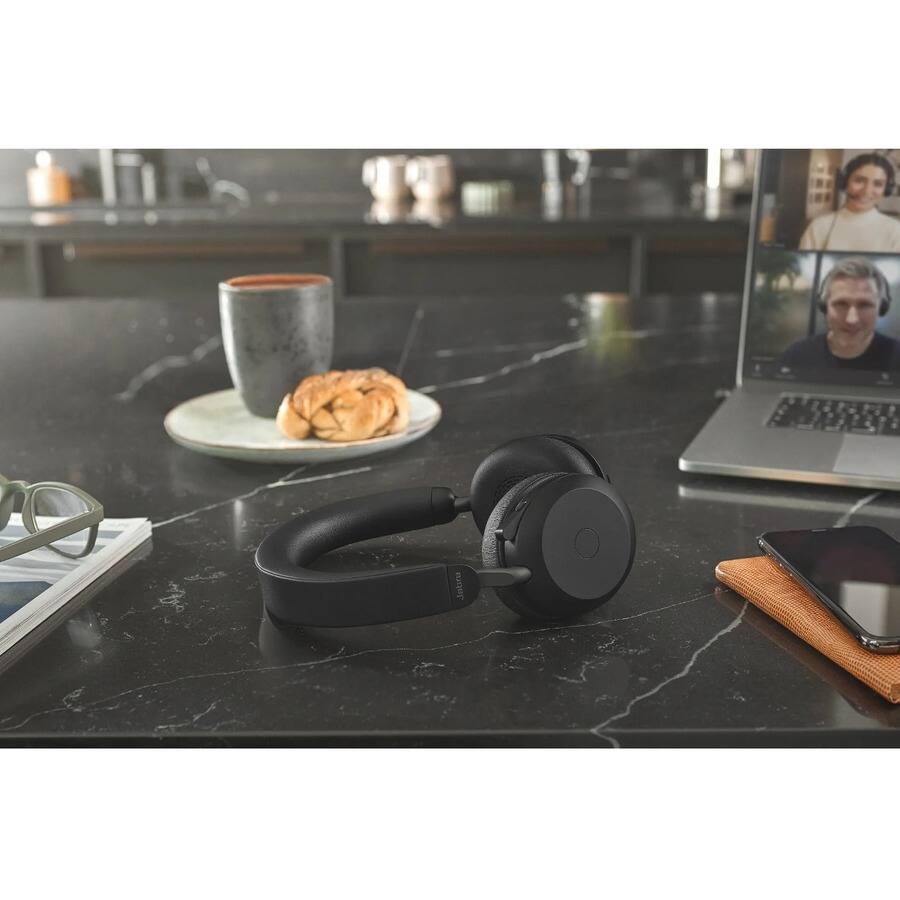 Alt View 5. Jabra - Jabra Evolve2 75 Wireless On-ear Stereo Headset - USB-C - Unified Communication - Black - Binaural - Ear-cup - 3000 cm - Blue.