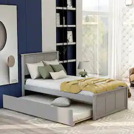 Loheer - Twin Platform Bed with Trundle Solid Wood Space Saving Bed - Gray