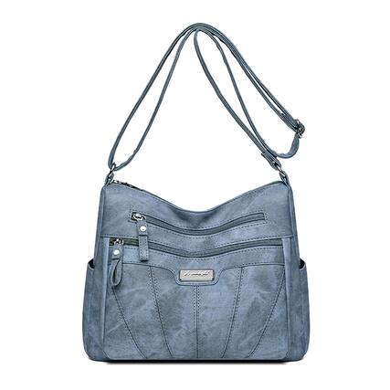 Front. Auledio - Women's Vintage Purses Shoulder Bag, Multi-Layer Large Capacity Crossbody Bag, Lightweight Stylish PU Leather Handbag - Blue.