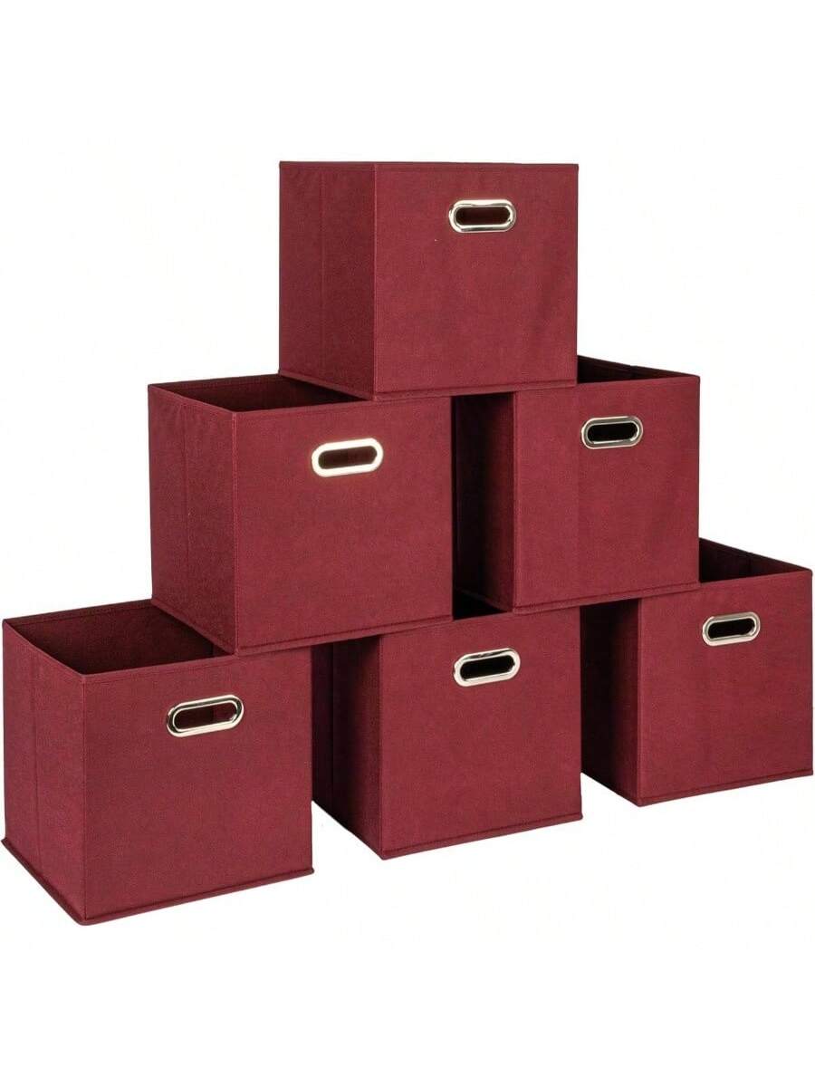 Front. Live At Space - 80 - 1 Foldable Fabric Storage Bins Set of 6 Cubby Cubes With Handles Black.