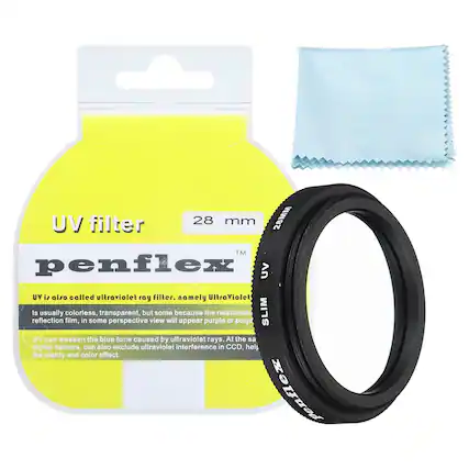 UV filter 28 mm 28MM TM penflex UV UV is also called ultraviolet ray filter. namely UltraViolet reflection is usually film, colorless, in some transparent, perspective but view some will because appear purple the relationsh or purpl SLIM UV can weaken the blue tone caused by ultraviolet rays. At the s8 digital camera, can also exclude ultraviolet interference in CCD, help the clarity and color effect. Penflex