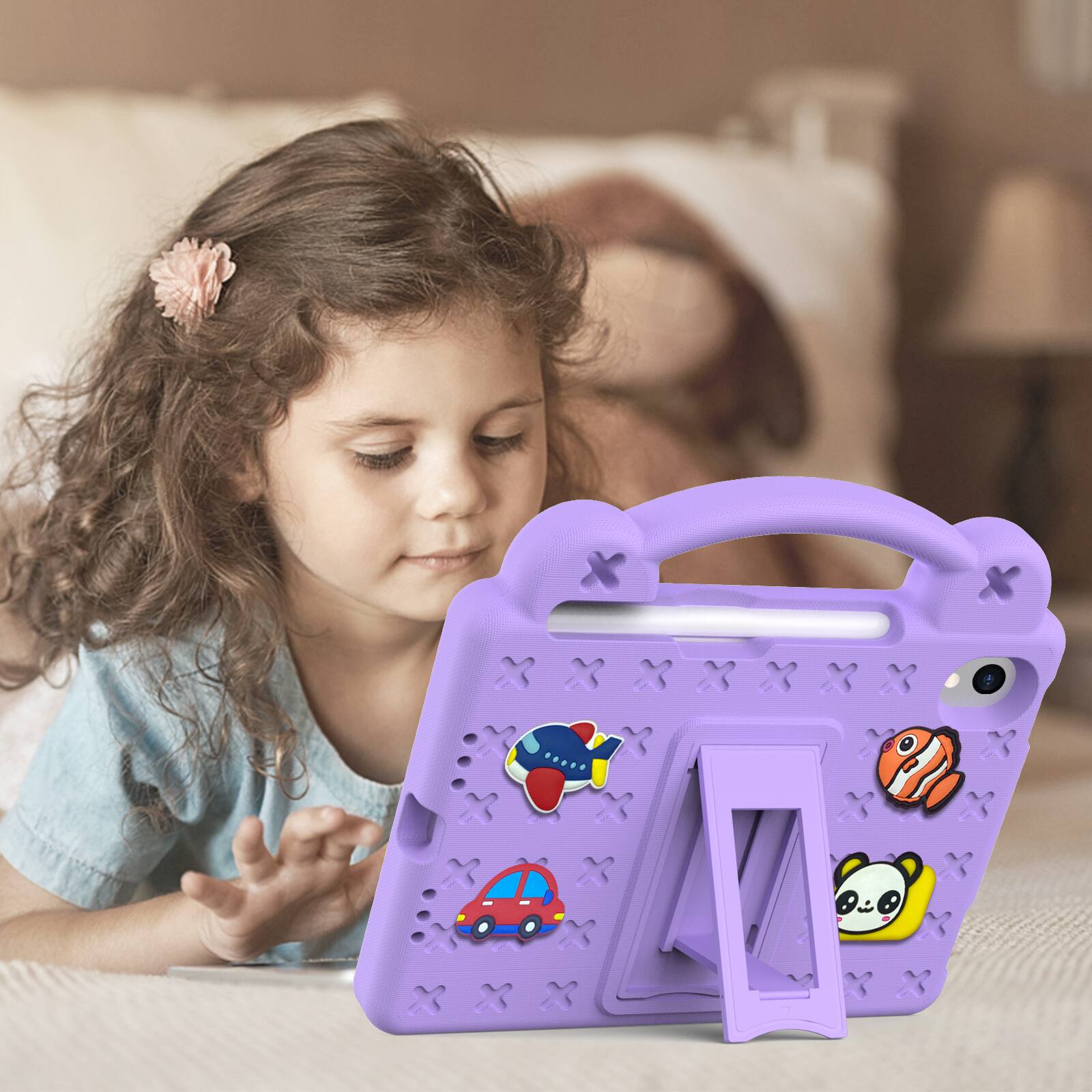 Alt View 3. UUCOVER - Kids Case for iPad mini A17 Pro 8.3-inch 2024/iPad mini 6th Gen 2021,Shockproof EVA Case Handle Adjustable Stand Cover - Purple.