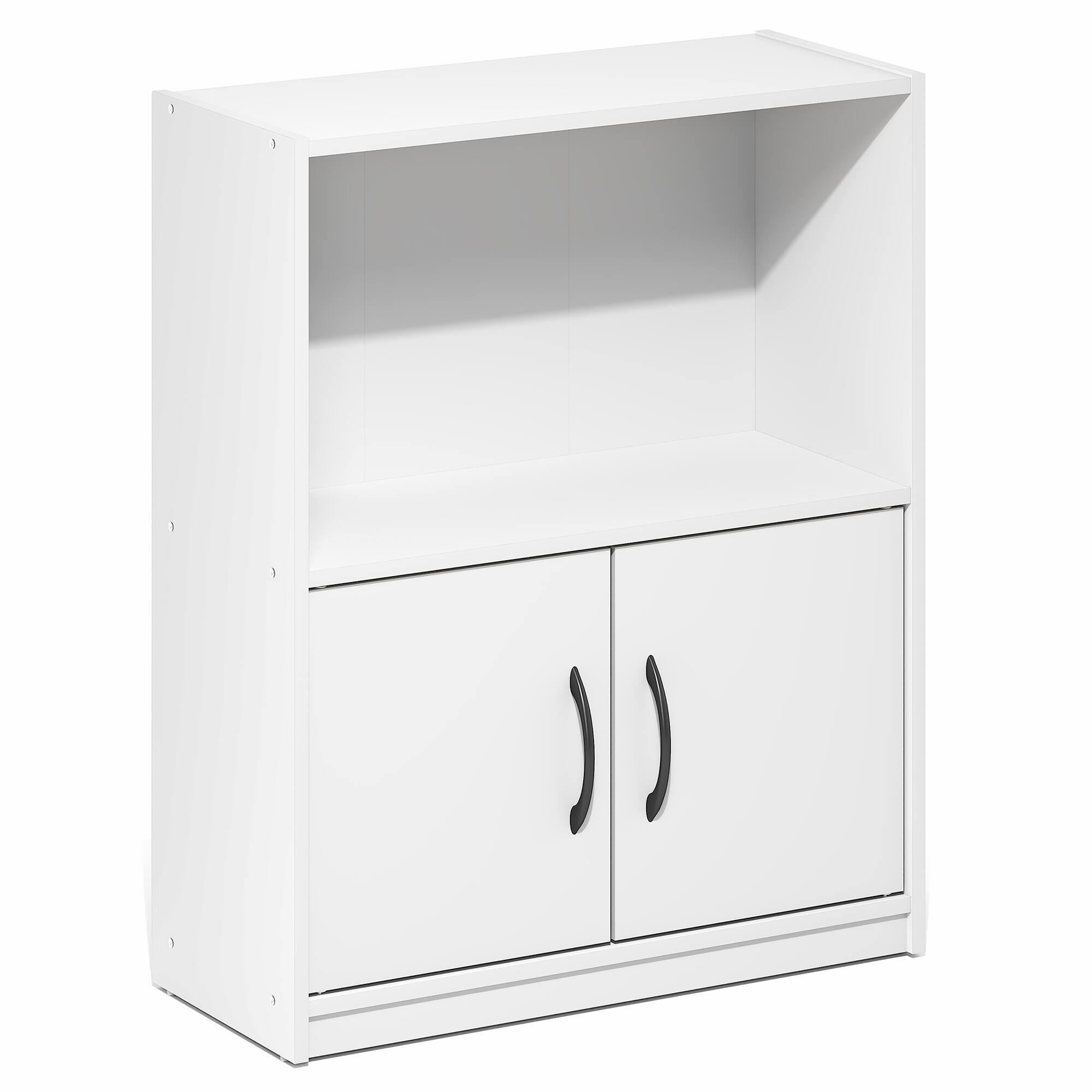 Alt View 5. Furinno - GRUEN Book Shelf, 2-Tier Small Bookshelf, Bookcase with Open Shelf and Doors Storage Cabinet, 9.3 x 21.8 x 27 - White.