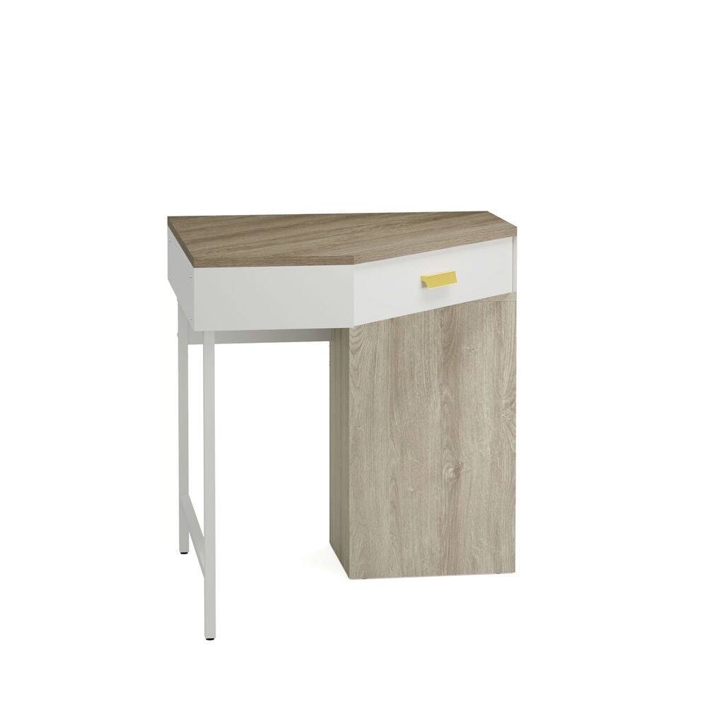Angle. Resenkos - Kadyn Study Writing Desk,Corner Desk, Triangle Computer Makeup Vanity Desk with 3 Drawers,Gray & White - Gray & White.