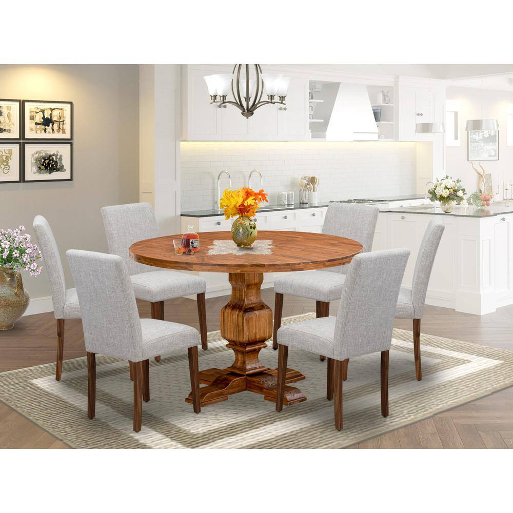 Angle. East West Furniture - East West Furniture 7-Pc Dinner Table Set - Wooden Dining Table and 6 Doeskin Color Parson Wooden Chairs with High Back - Multi-Color.
