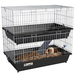 Pawhut - 2-Tier Small Animal Cage, Chinchilla Ferret Cage Indoor with Dish, Bottle, 2 Doors, Deep Bottoms, Ramp, 28"