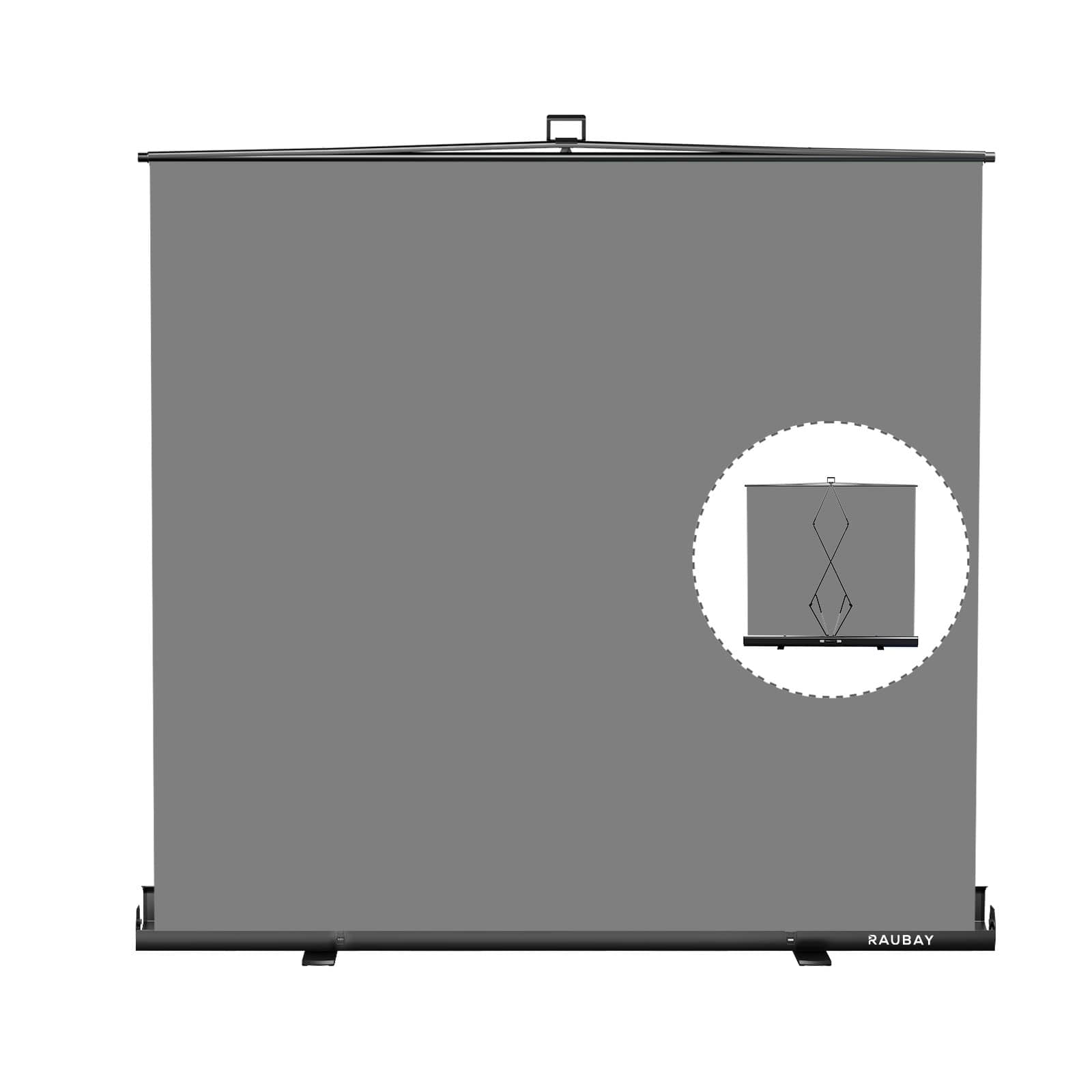 RAUBAY - 6.6′ x 6.9′ Collapsible Screen Backdrop Portable Retractable Panel Photo Background with Stand - Grey