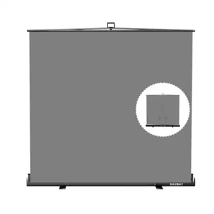 Front. RAUBAY - 6.6′ x 6.9′ Collapsible Grey Screen Backdrop Portable Retractable Panel Photo Background with Stand - Grey.