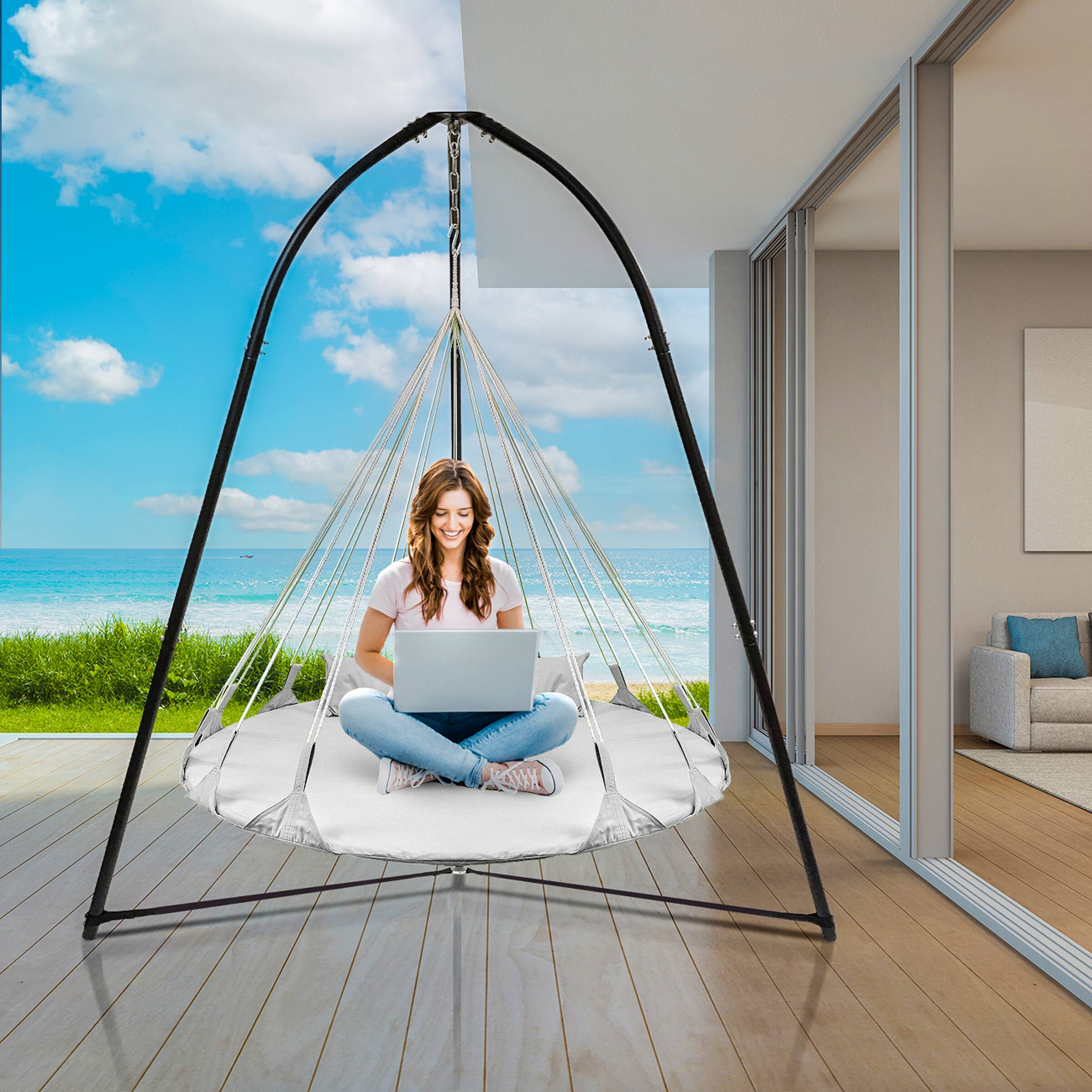 Alt View 1. Sorbus - Sorbus 56" Stylish Hanging Swing Nest,  Premium Cotton Double Hammock Daybed Saucer Style Lounger.