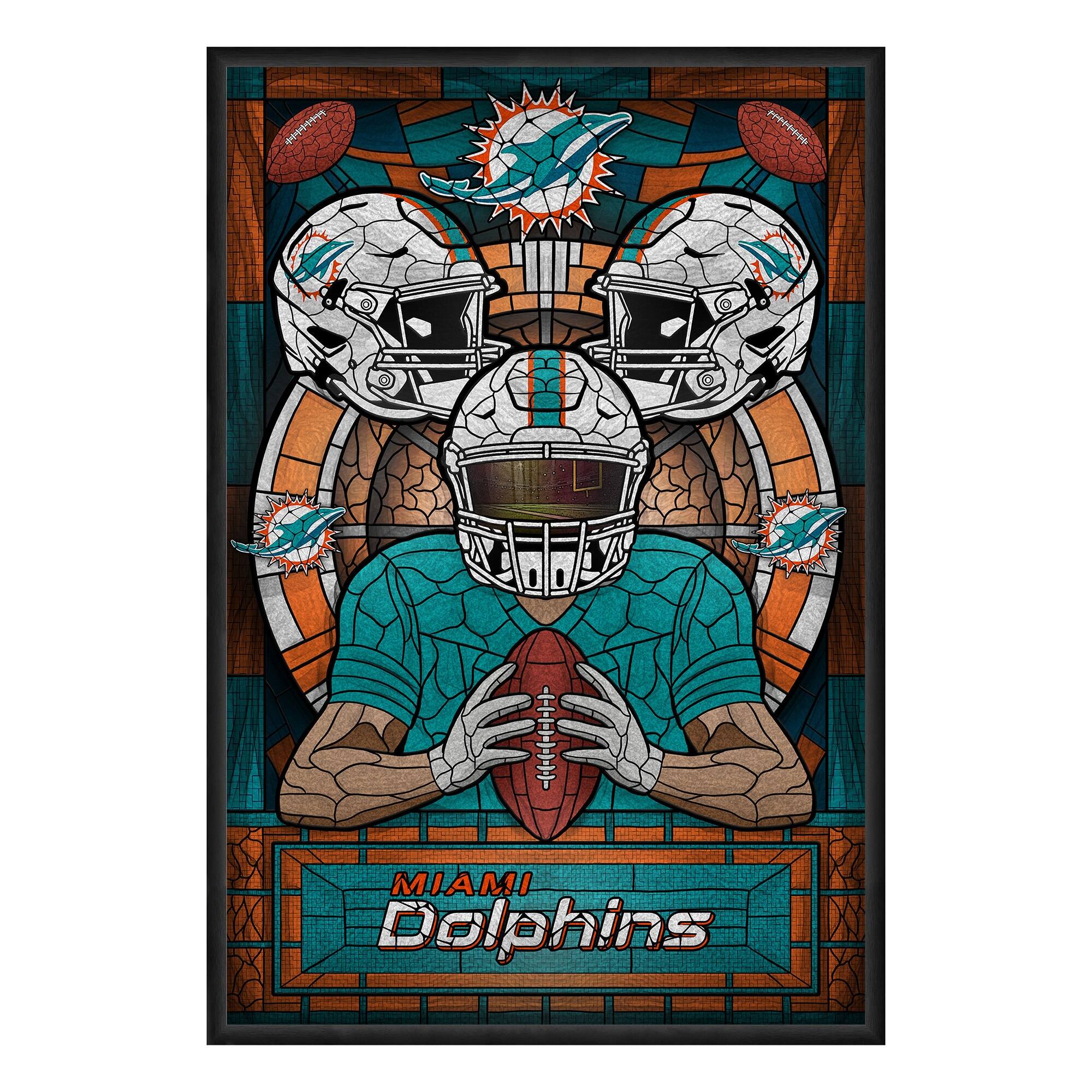 Miami Dolphins Framed Stained Glass Art Print