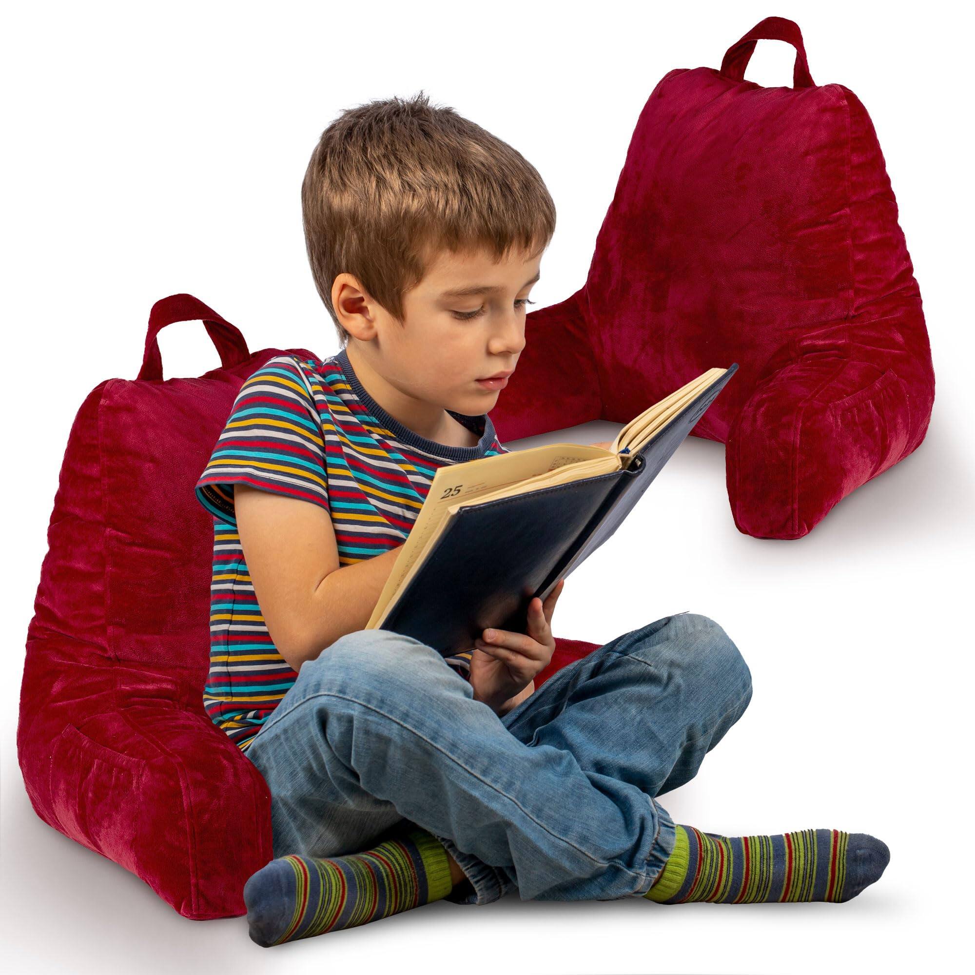 Front. Cheer Collection - Kids Size Reading Pillow with Arms for Sitting Up in Bed - Maroon.