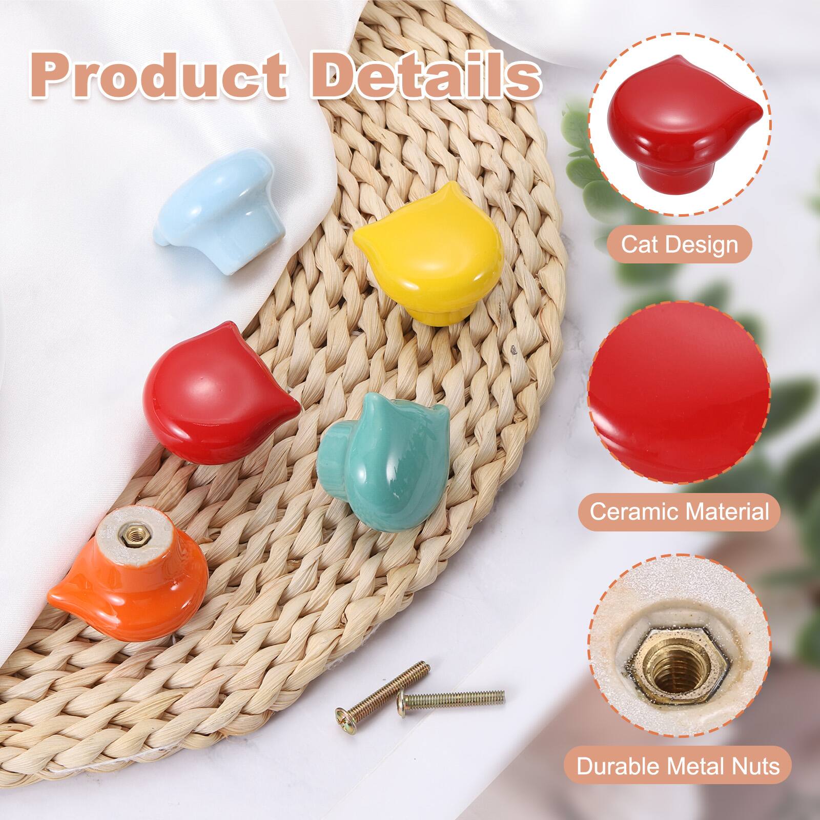 Product Details  
Cat Design  
Ceramic Material  
Durable Metal Nuts