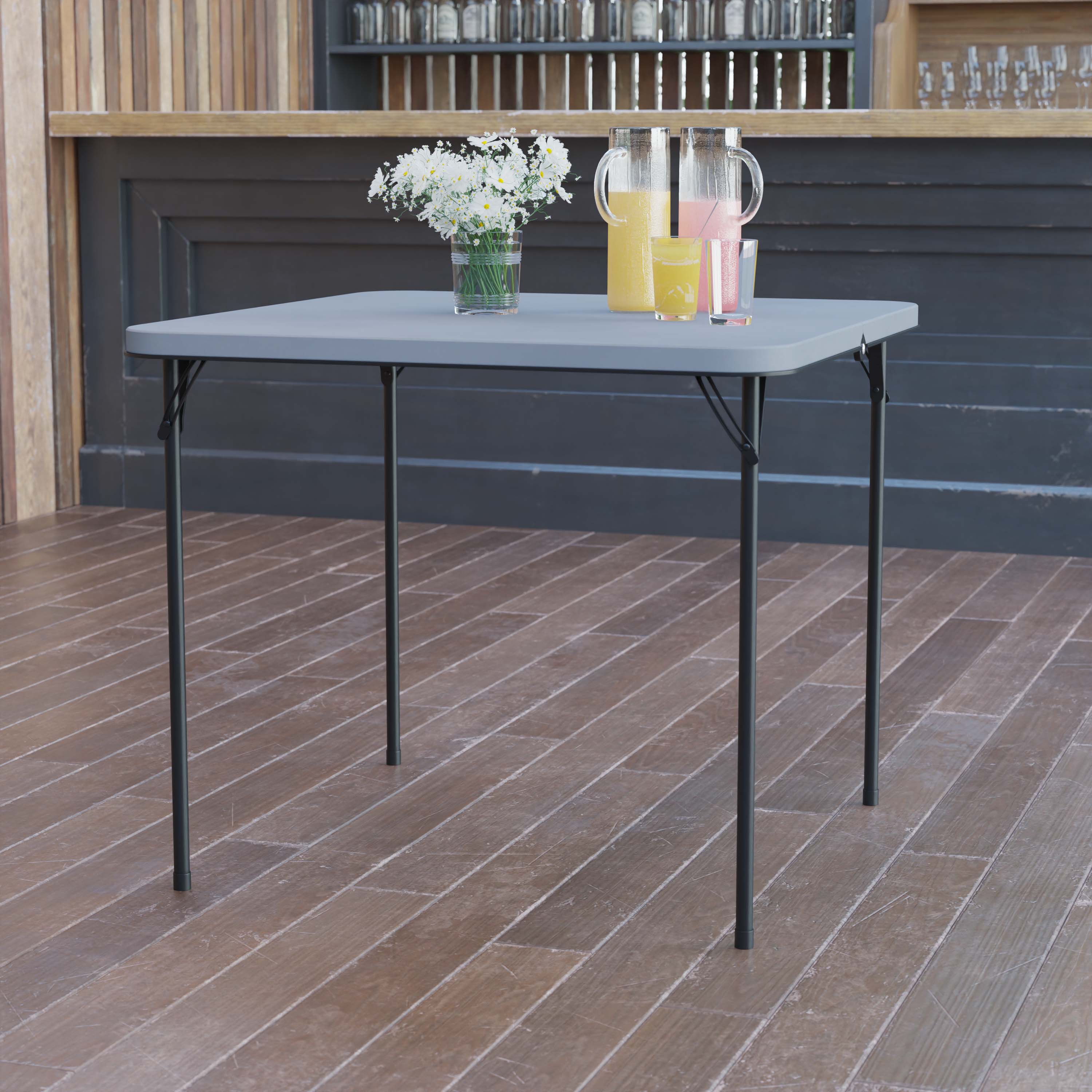 Alt View 11. Alamont Home - 2.83-Foot Square Bi-Fold Plastic Folding Table with Carrying Handle - Gray.