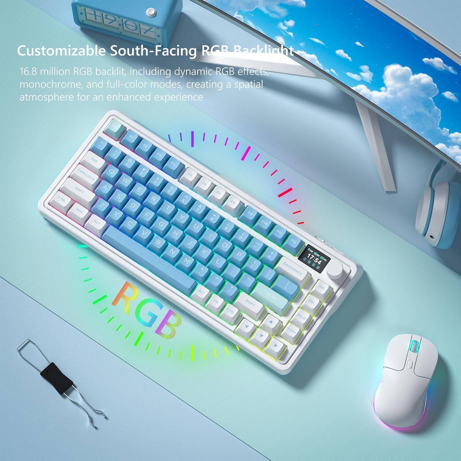 Customizable South-Facing RGB Backlight

16.8 million RGB backlight, including dynamic RGB effects, monochrome, and full-color modes, creating a spatial atmosphere for an enhanced experience