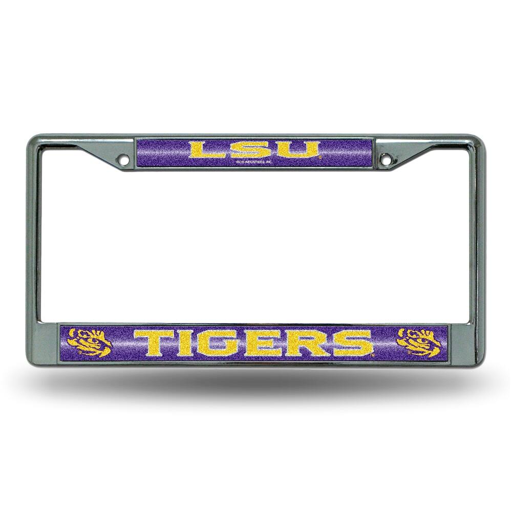 LSU Tigers Sparkly Glitter Bling Look Chrome License Plate Frame