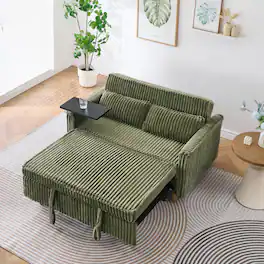 Trinkets Crazed - Corduroy 3-In-1 Convertible Sleeper Sofa Bed,Upholstered Pull Out Futon Loveseat Couch with Adjustable Backrest - Green