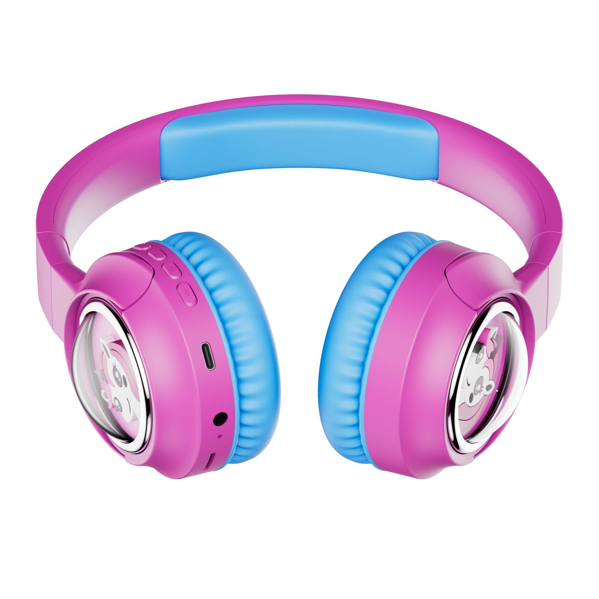 Left. Contixo - Contixo Kids Bluetooth Wireless Headphones, Fun Designs, Safe Volume Limiter, LED Lights, Foldable, Mic - Pink.
