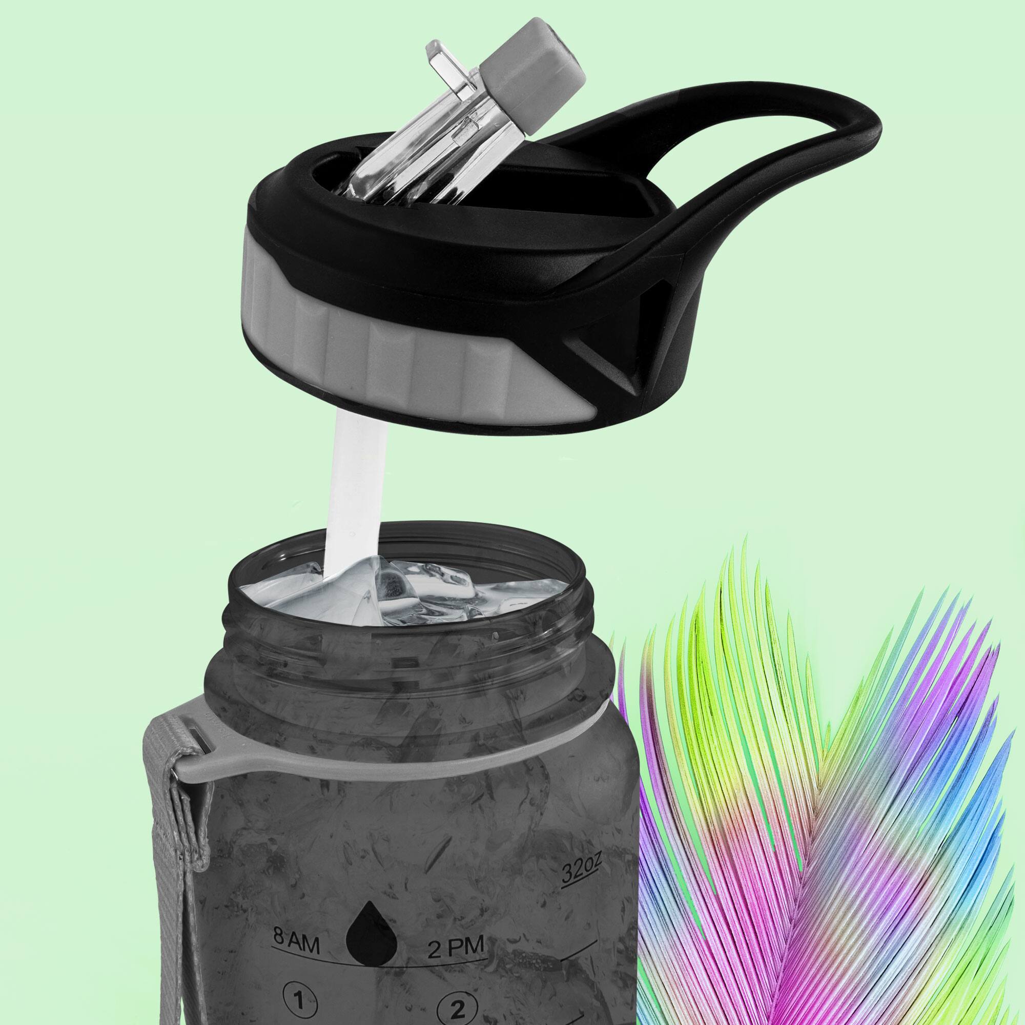 Left. Zulay Kitchen - Zulay Kitchen 32oz Water Bottle With Time Marker - Leak Proof Water Bottles With Times To Drink By Hydration Nation - Gray.