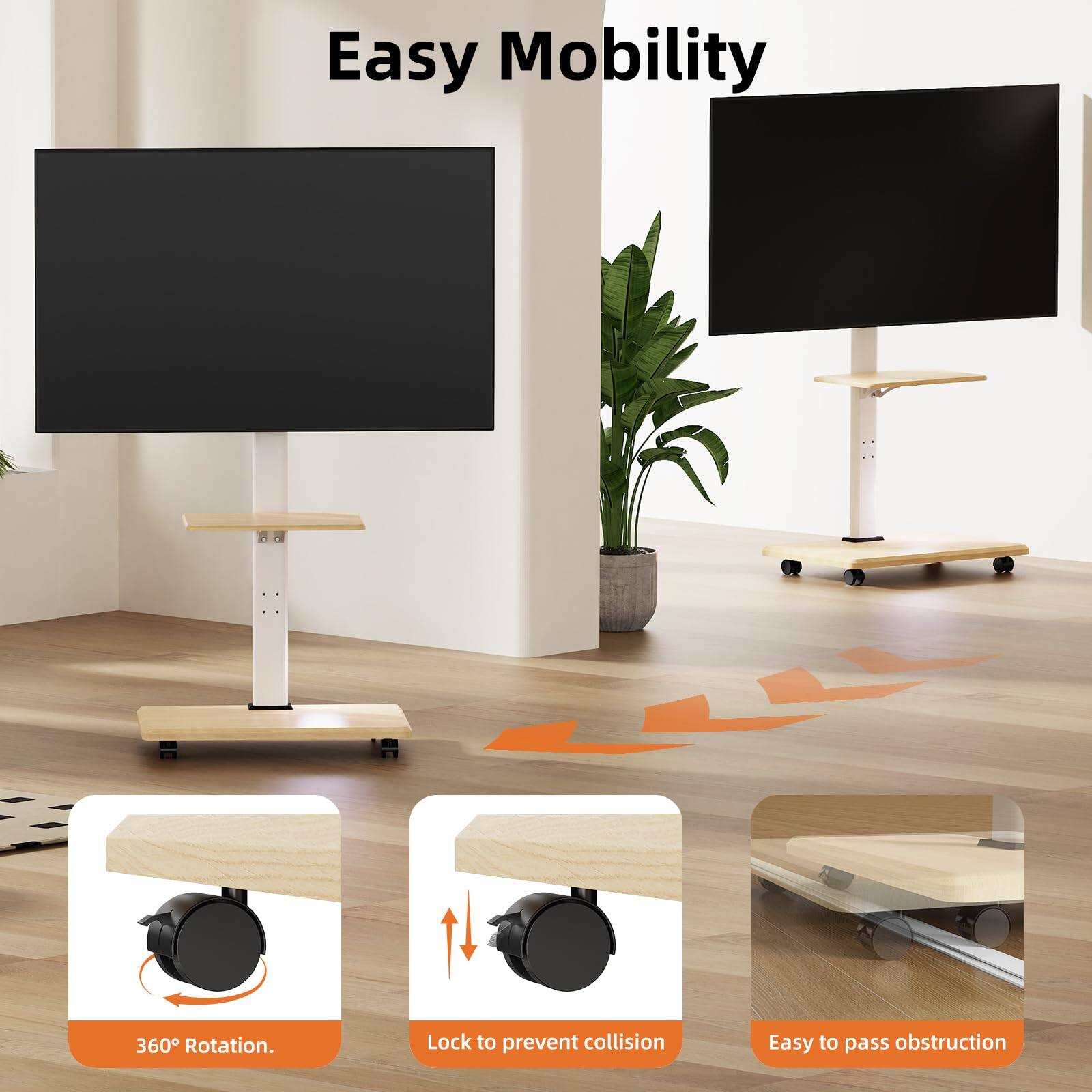 Easy Mobility

360° Rotation.

Lock to prevent collision

Easy to pass obstruction