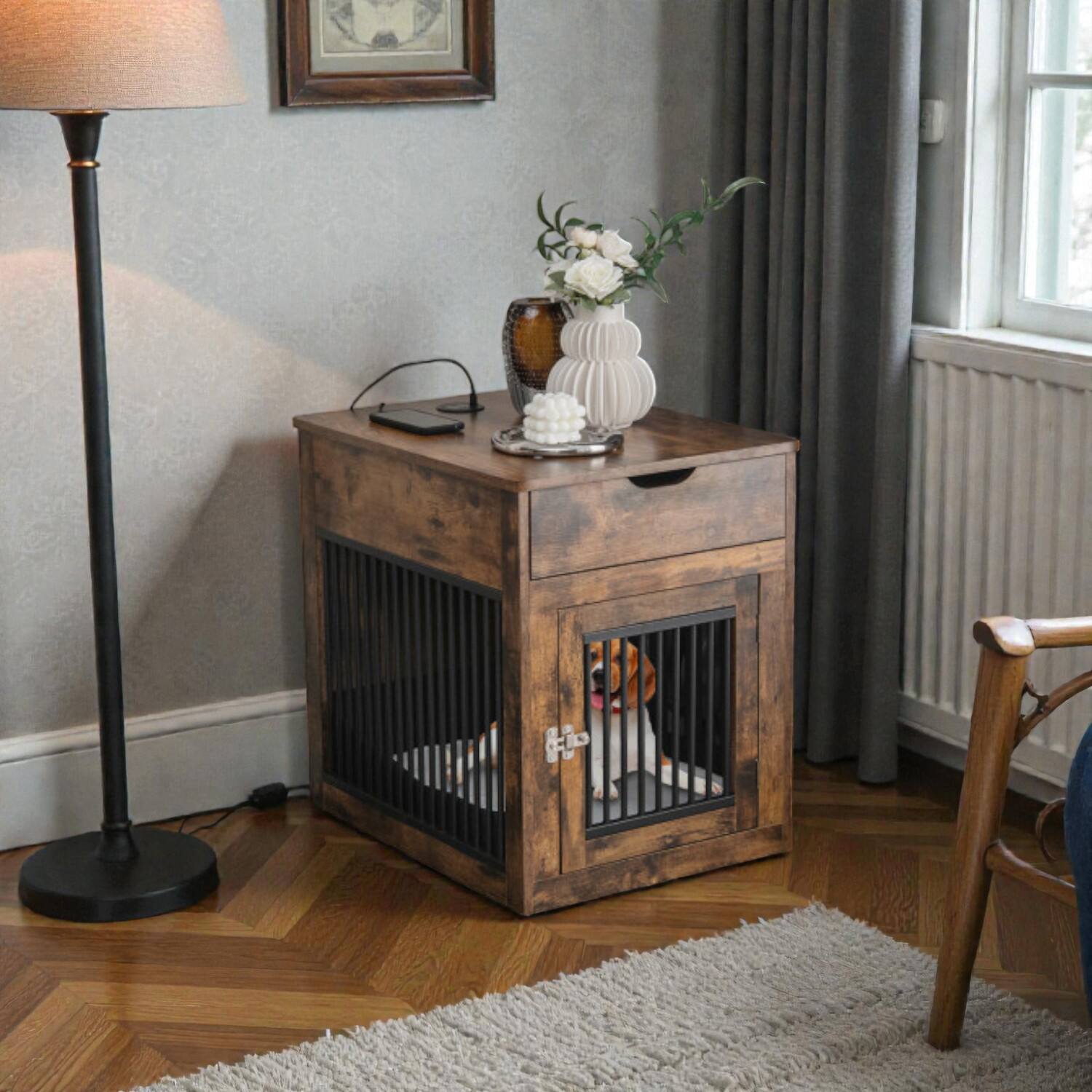 Front. Hivvago - Modern Pet House with Hidden Drawer and Wireless Charging Capability.