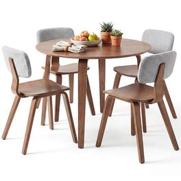 Costway - 5 PCS Dining Table Set with 4 Padded Dining Chairs, Circle Dinner Dinette Table - Gray & Walnut
