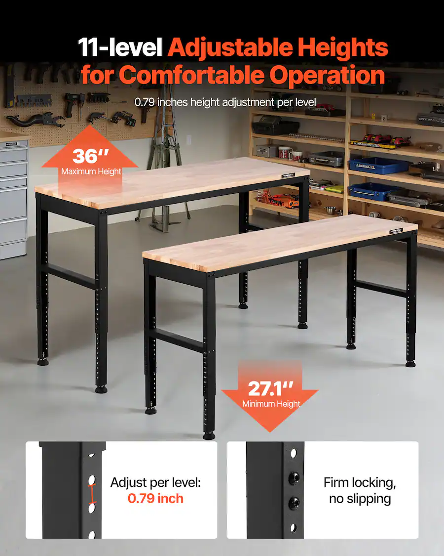VEVOR Adjustable Workbench, 2000 lbs Capacity, 61 x 20 inch Heavy Duty ...