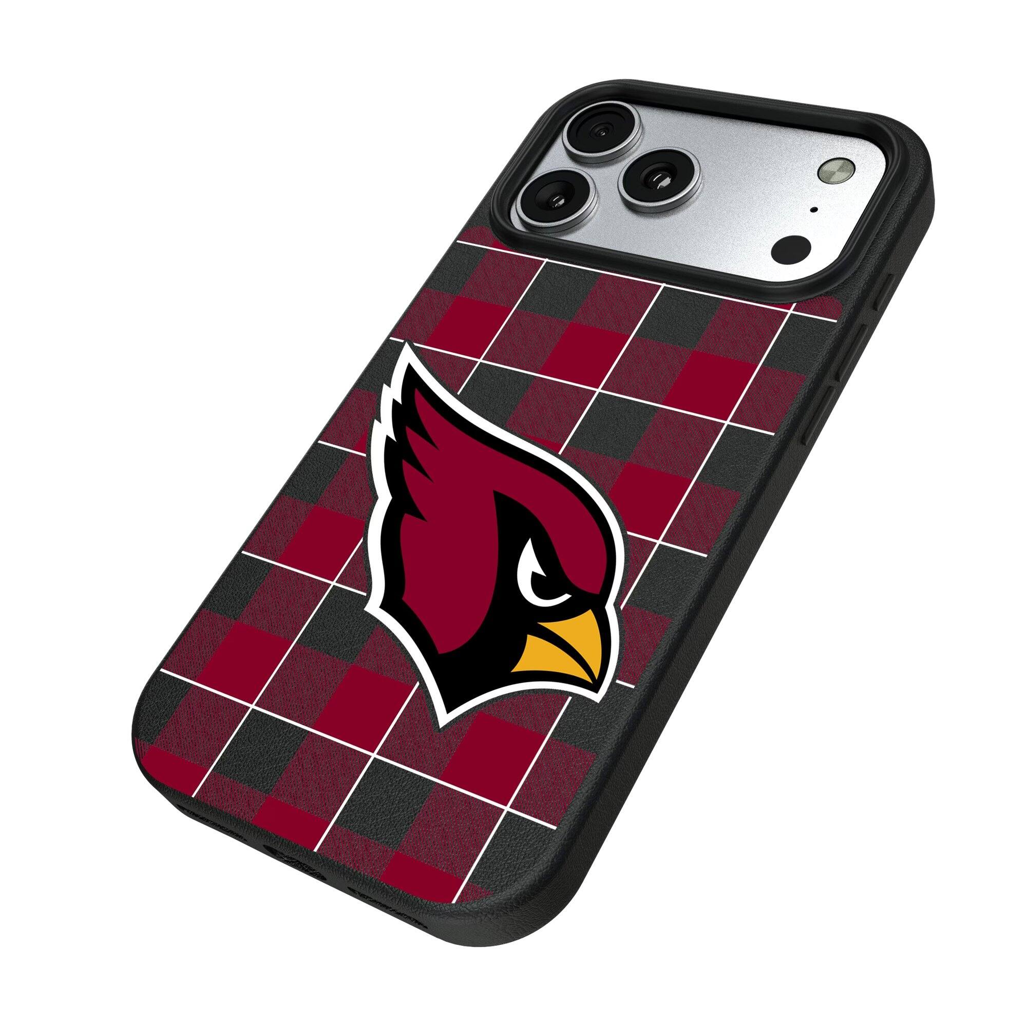 Alt View 1. Keyscaper - Arizona Cardinals Plaid Magnetic Bump iPhone Case - 16 Plus - Black.