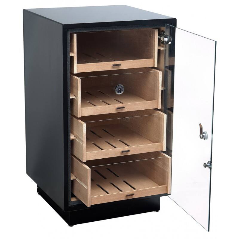 Left. Prestige - Manchester Contemporary Display Humidor - Solid Black Matte Finish.