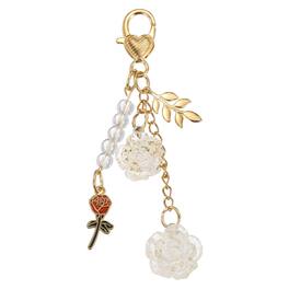 Unique Bargains - Rose Flower Key Chains w/ LOVE Mini Rose Pendant Keyrings, Elegant Car Keychains for Women Purse Handbag Bag Keys - Clear/Gold