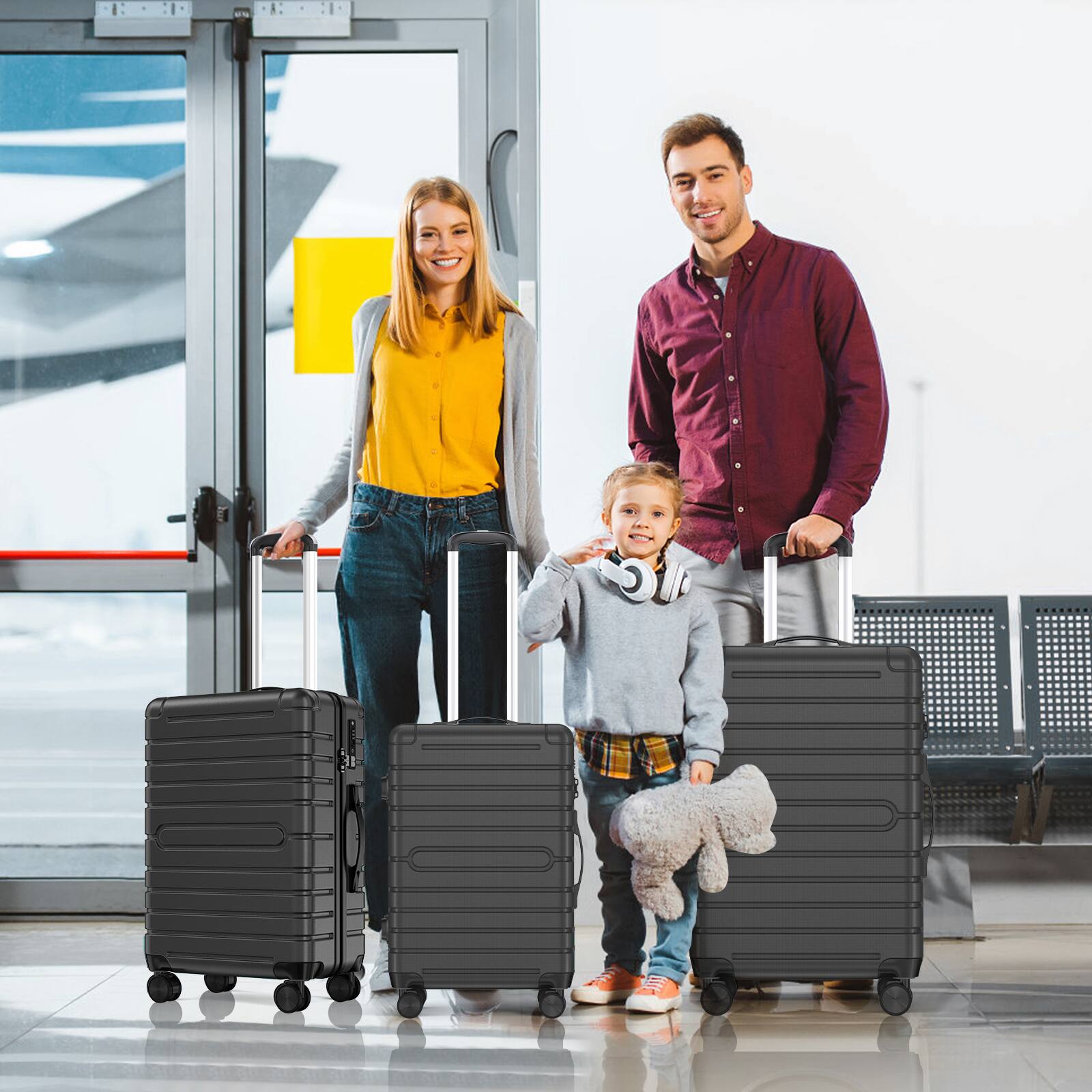 Alt View 5. Sugift - 3-Piece Hardshell Luggage Sets Checked Spinner PC & ABS Suitcase Set with YKK Zipper & TSA Lock,20in/24in/28in - Grey.