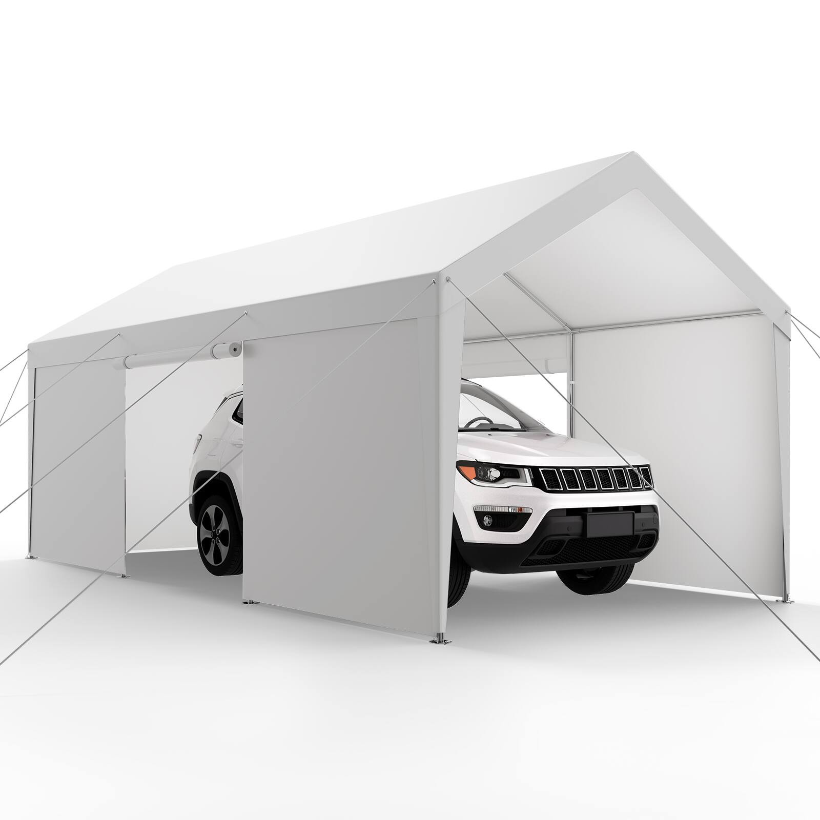 Alt View 5. VEVOR - Carport, 12 x 20 FT Outdoor Car Canopy, Potable Carport with Removable Sidewalls & Door, Heavy Duty Car Shelter - White.