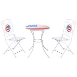 Spaco - 3-Piece American Mosaic Outdoor Bistro Set, Folding Metal Frame - American Flag