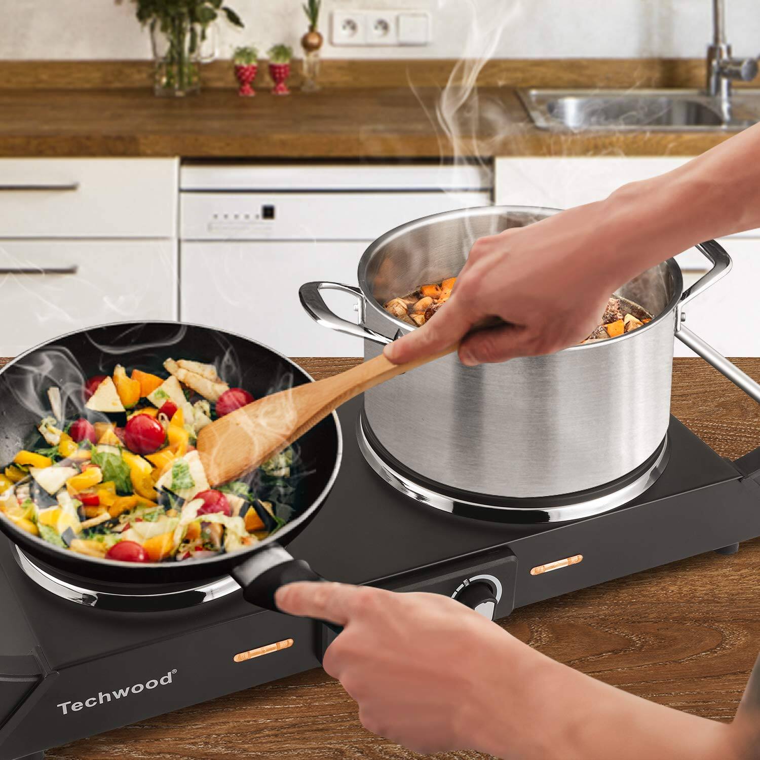 Alt View 3. Techwood - 1800W Electric Cooktops with Dual Adjustable Temperature Control, Indicator Light, 120V - Black.