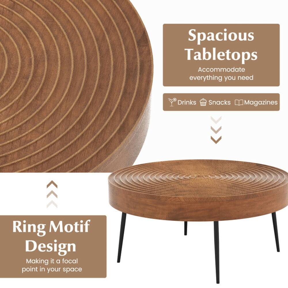 Spacious Tabletops  
Accommodate everything you need  
Drinks, Snacks, Magazines  

Ring Motif Design  
Making it a focal point in your space