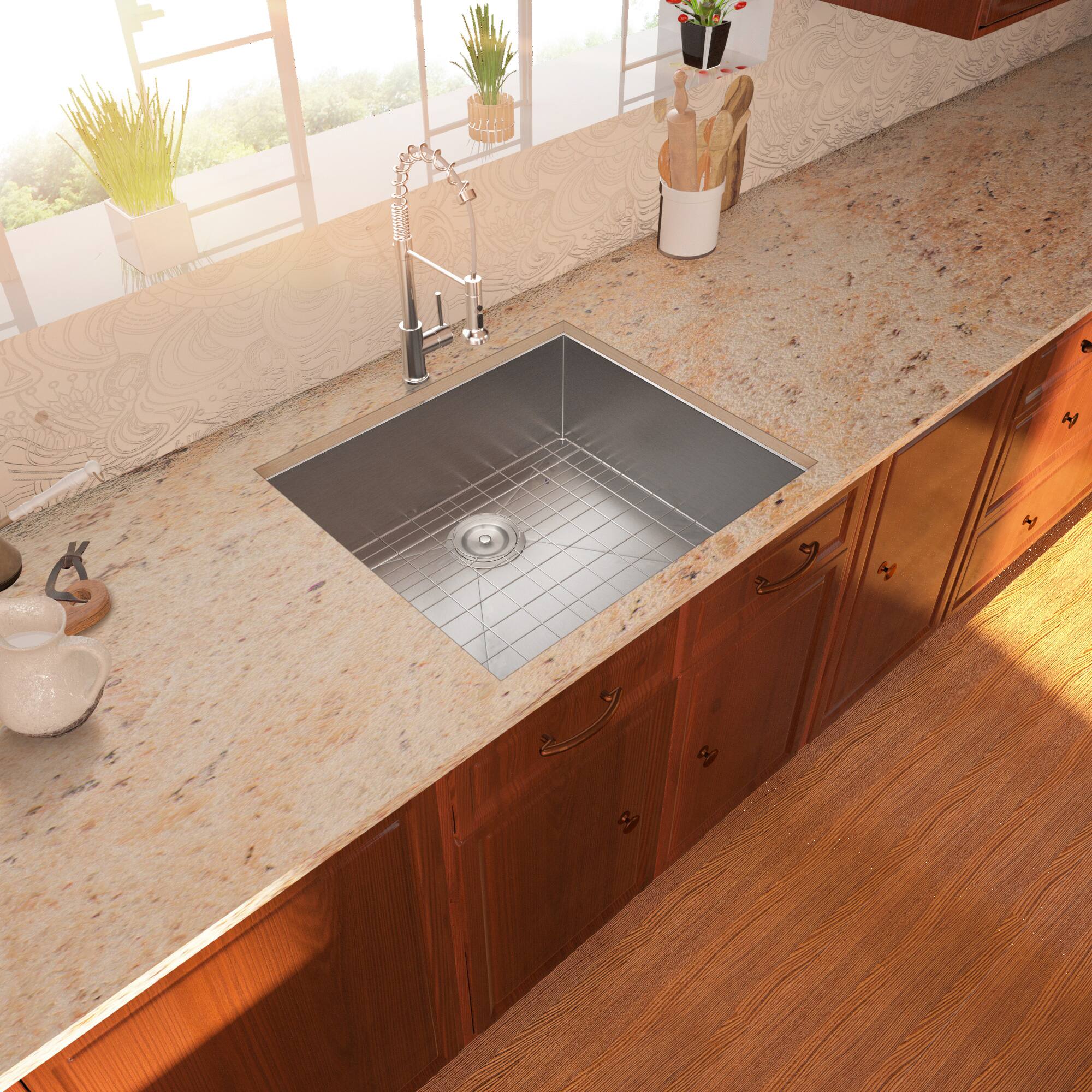Angle. Lordear - 26x18x10 Inch Undermount kitchen Sink Under Mount 16 Gauge T304 Stainless Steel Single Bowl sink - Stainless steel.