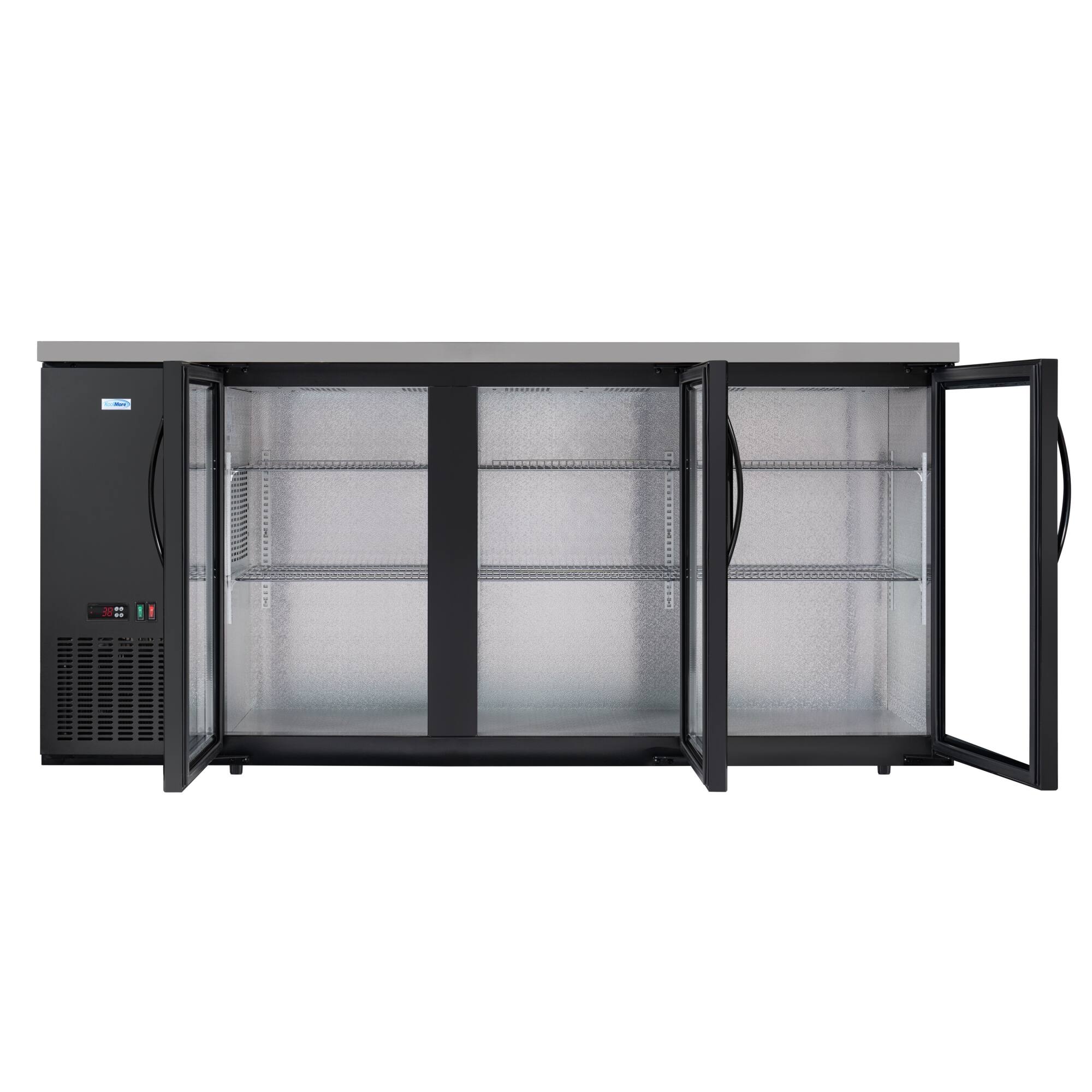 Alt View 4. Koolmore - 72 in. Commercial Three Glass Door Back Bar Cooler Refrigerator with LED Lighting, 18 Cu. Ft Capacity in Black - Black.