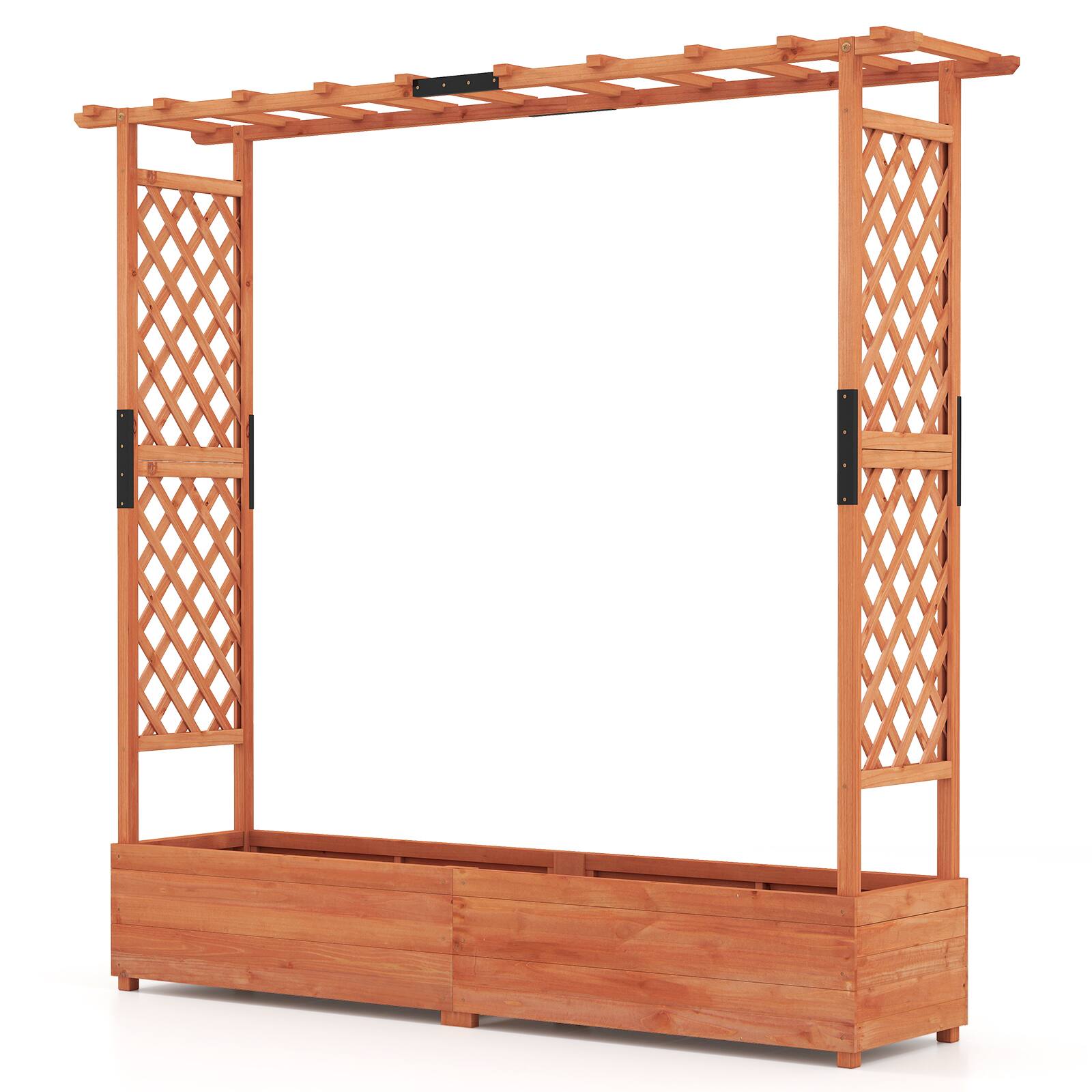Alt View 9. Gymax - Gymax Raised Garden Bed Planter Box w/ Side & Top Trellis for Vine Climbing Plants - Orange.