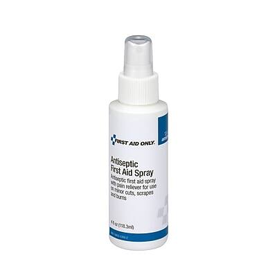 FIRST AID ONLY.  
Antiseptic First Aid Spray  
Antiseptic first aid spray pain reliever for use on minor cuts, scrapes and burns  
(718 i 3ml)