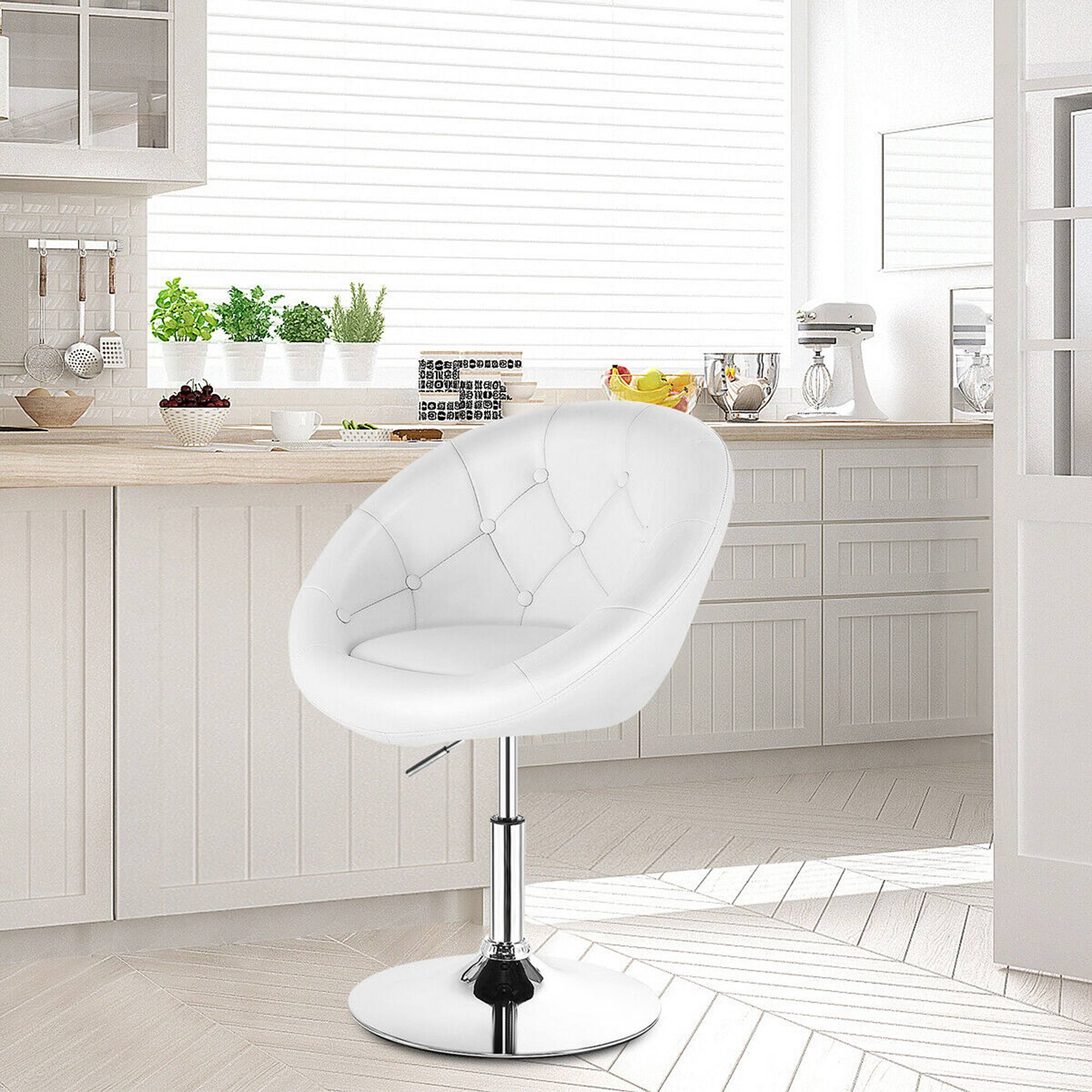 Alt View 2. Gymax - Gymax 1PC Adjustable Modern Swivel Round Tufted Back Accent Chair PU Leather White New - White.