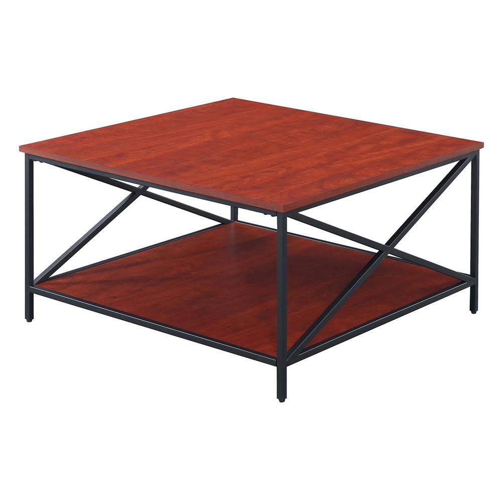 Angle. Convenience Concepts - Tucson Metal Square Coffee Table with Shelf - Cherry/Black.