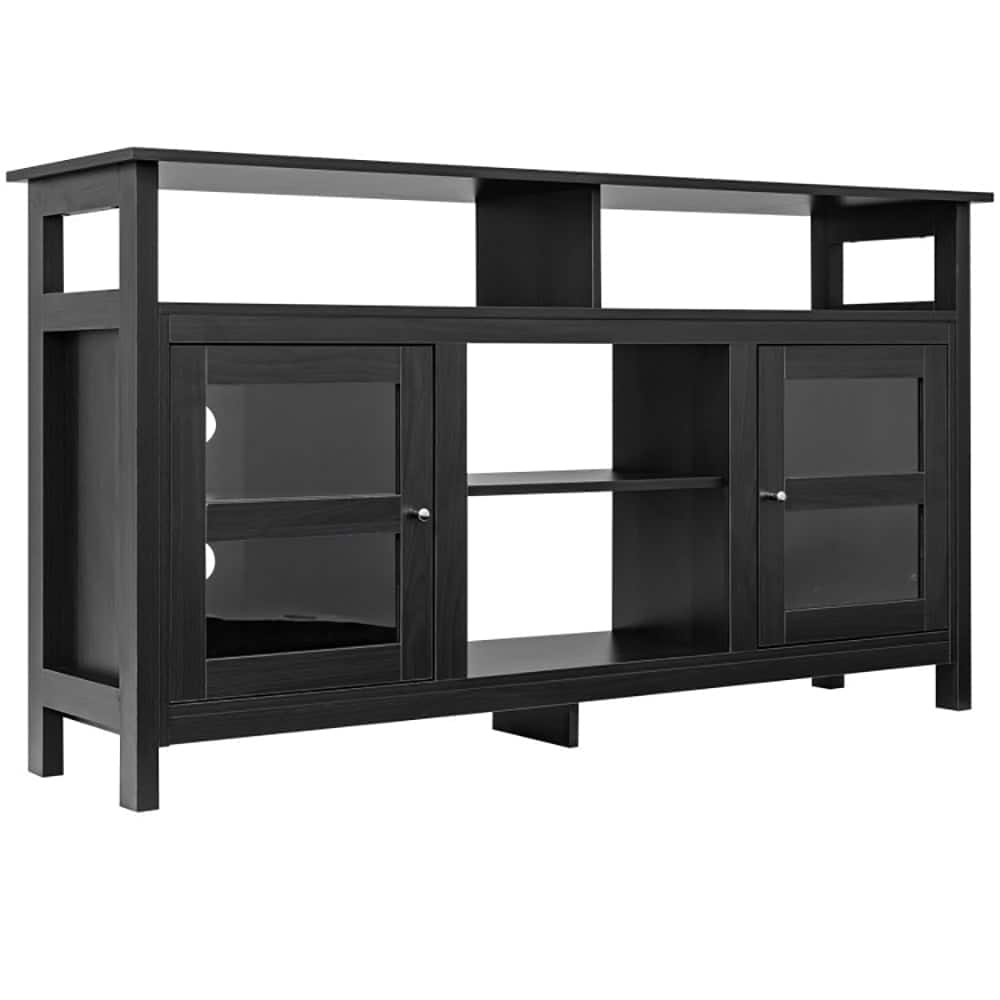 Pefilos - 58 Inch TV Stand Entertainment Console Center with 2 Cabinets- Mid Century Modern TV Stand for Living Room Bedroom - Black