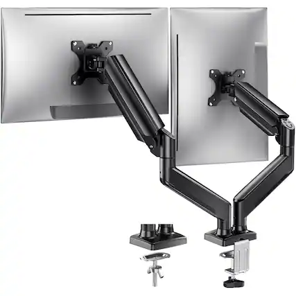 Front. HUANUO - Dual Monitor Desk Mount with Gas Spring Arms - Black.