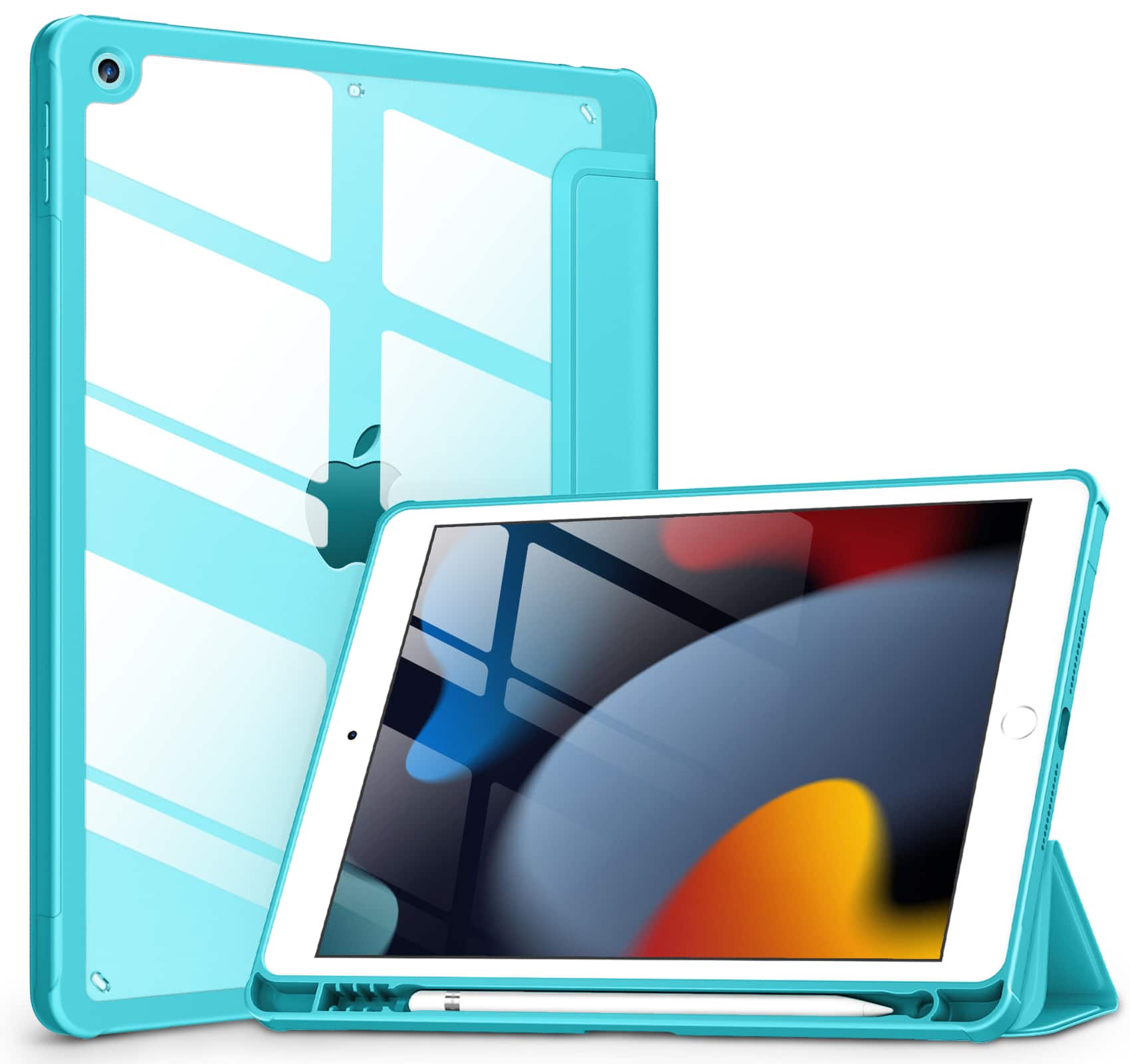DTTO - Case for iPad 9th/8th/7th Generation 10.2 inch, Clear Back, TPU Shockproof Frame Cover - Cyan Blue