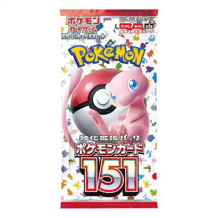 Sure, here is the corrected and grouped text from the image:
**Top Section:**
- ポケモンカードゲーム
- ポケモンカードゲーム
- ポケモンカードゲーム
**Middle Section:**
- Pokémon TCG
- ポケモン
- ポケモンカード
- 151
- 強化拡張パック
- ポケモンカード
**Bottom Section:**
- ランダム7枚入り
- sv2a
- おまかせ2枚キラカード
**Additional Text:**
- ポケモンカードゲーム
- ポケモンカードゲーム
This text is grouped based on its location on the packaging.