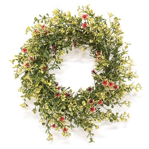 Front. BreeBe - Ruby Buds & Baby's Grass Candle Ring - 6.5" - Green.