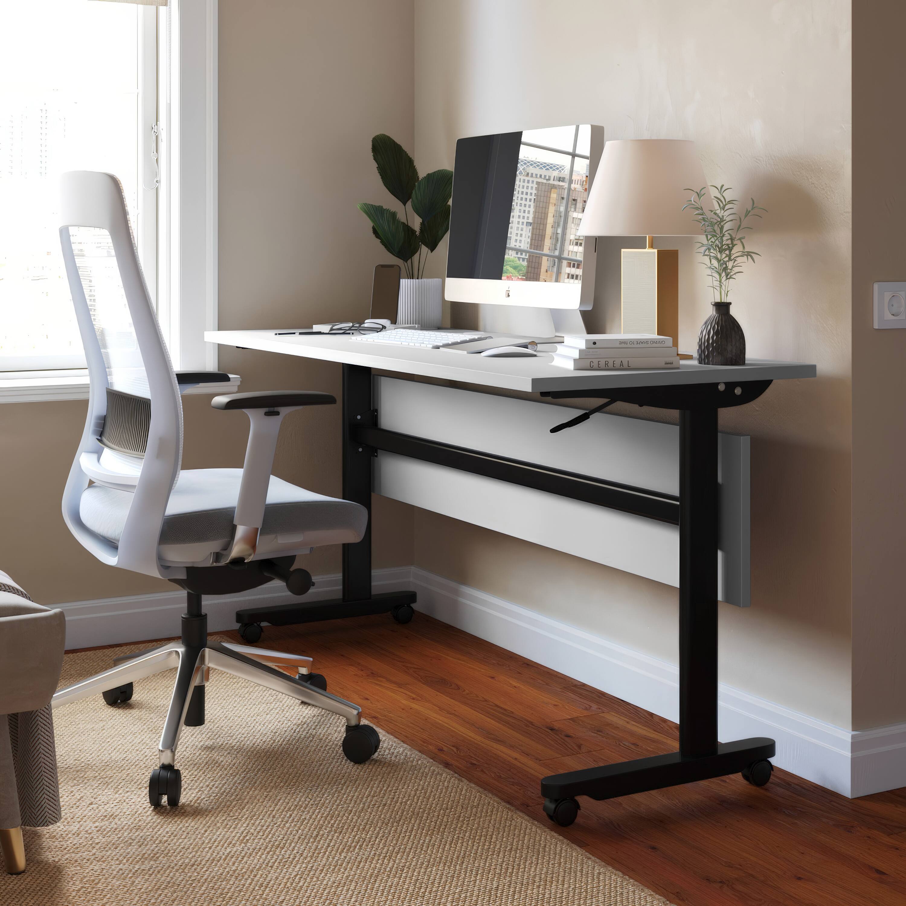 Alt View 1. Emma + Oliver - Hahn Heavy-Duty Flip Top Training Table with Nesting Design, Privacy Panel, T-Legs, Tabletop, Metal Frame - Gray Top/Black Frame.