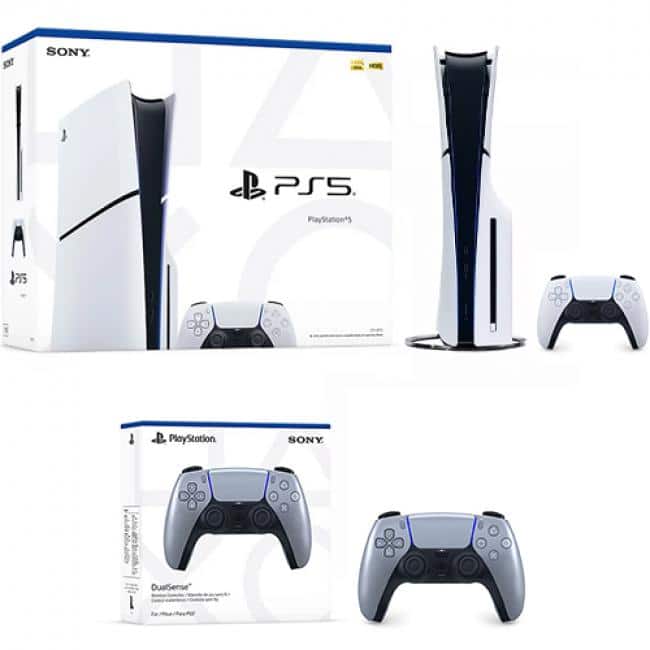 PlayStation 5 Slim Console + PlayStation 5 DualSense Wireless Controller Sterling Silver - Includes PS5 Console & 2 - PlayStation 5