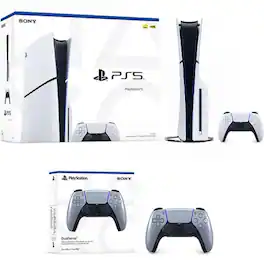PlayStation 5 Slim Console + PlayStation 5 DualSense Wireless Controller Sterling Silver - Includes PS5 Console & 2 - PlayStation 5