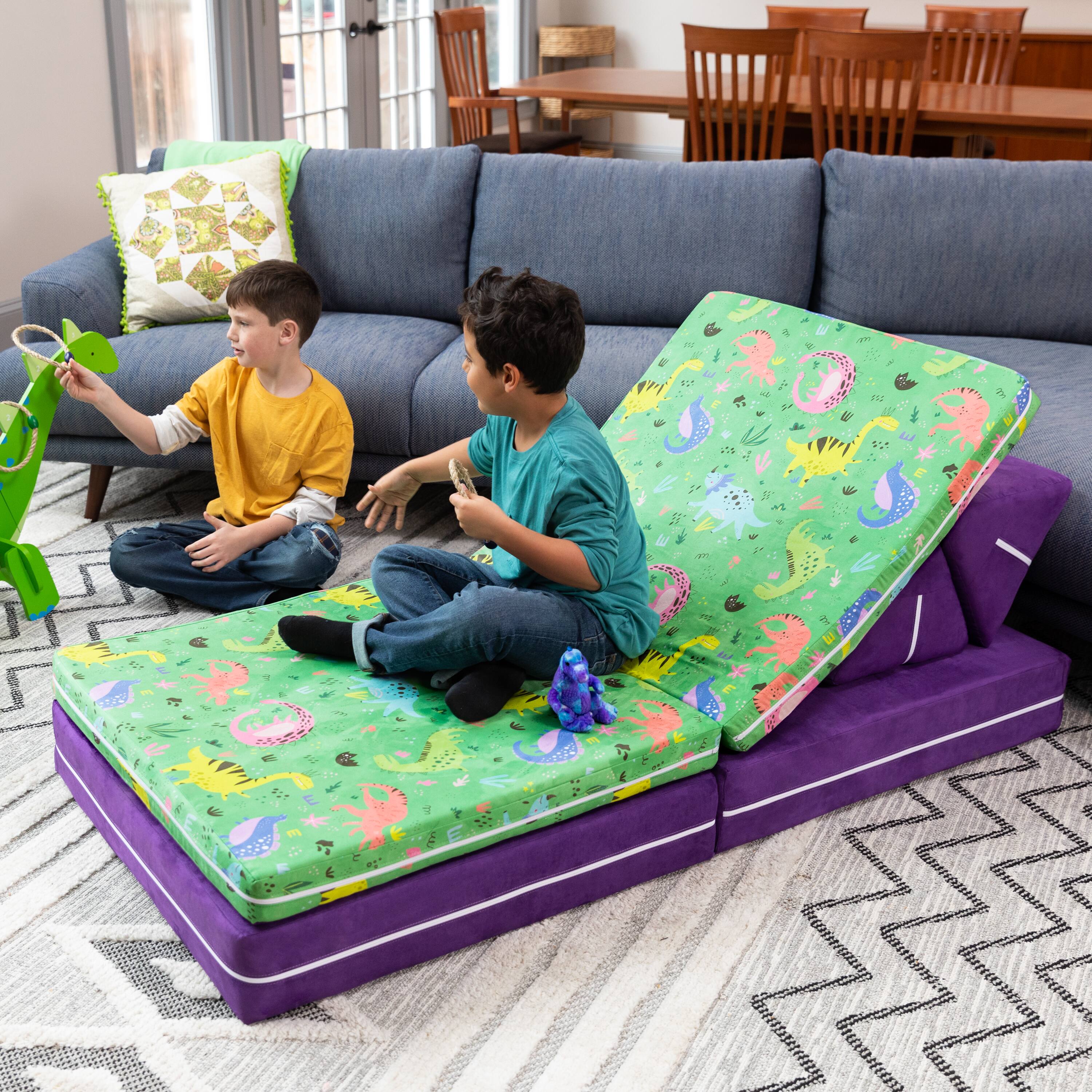 Left. Jaxx - Jaxx Playscape - Imaginative Modular Furniture Playset/Sofa - Fun Kids Patterns (Dinos / Grape) - Dinos / Grape.